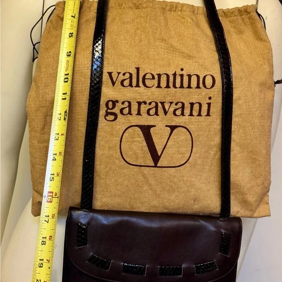 Valentino Garavani Italy Vintage80s Chocolate Brown Leather/Snakeskin Bag+Gloves